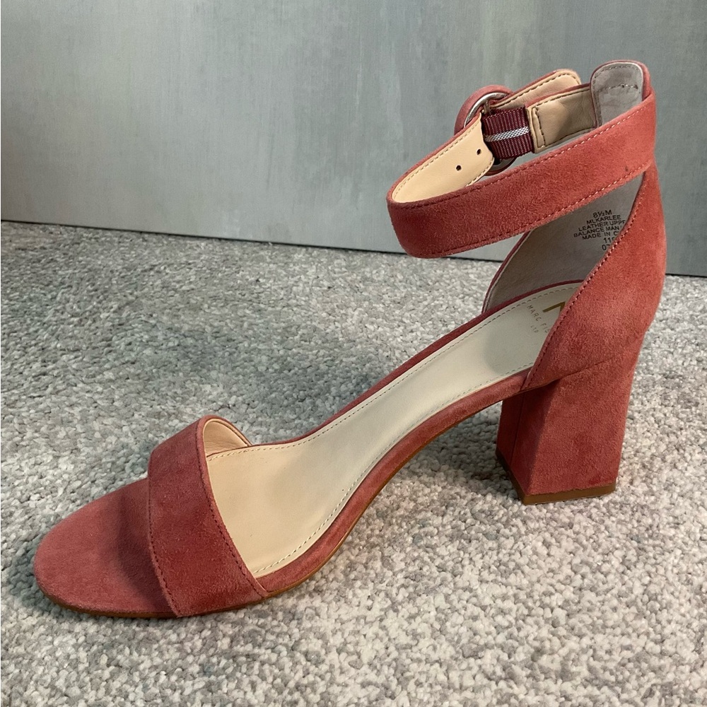 Marc Fisher Karlee Suede Heeled Sandals in Medium Pink - Size 8.5